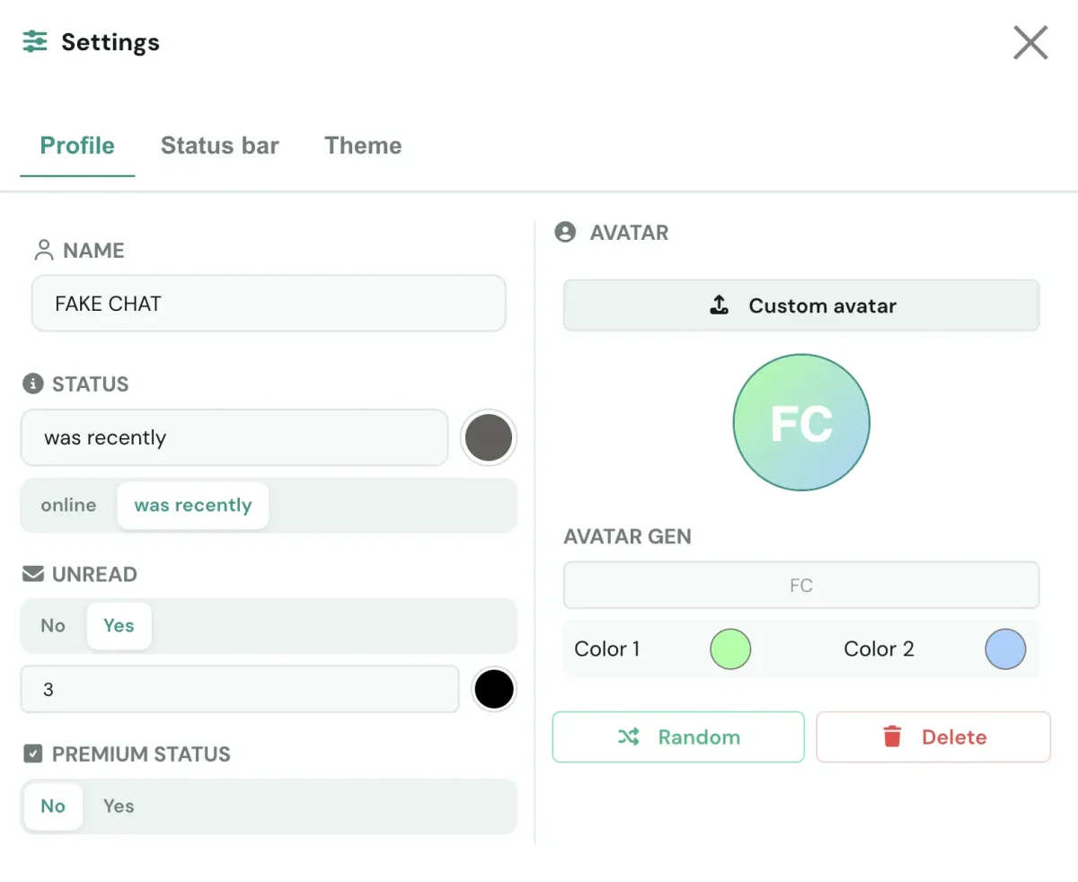 profile settings in generator