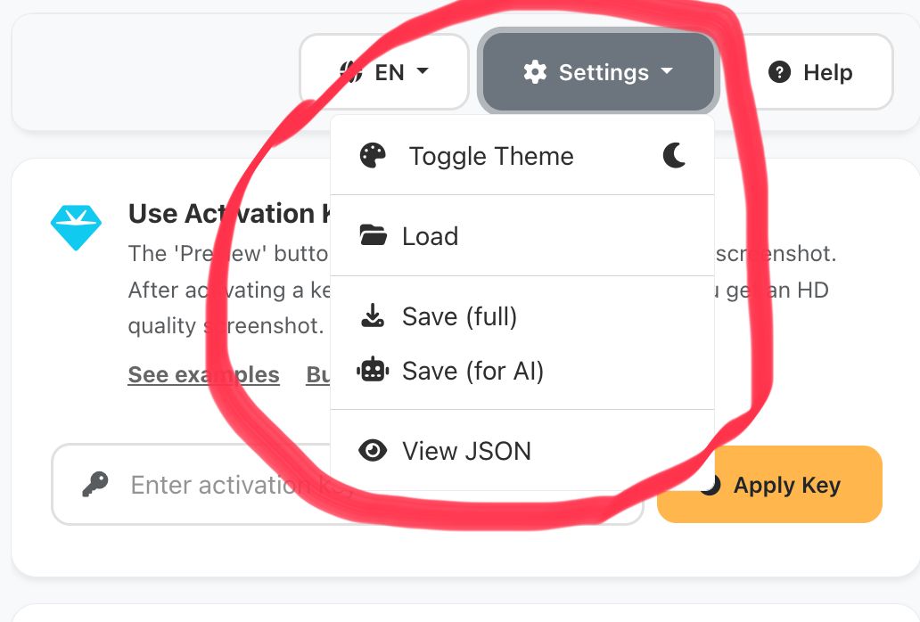 Import and export JSON interface