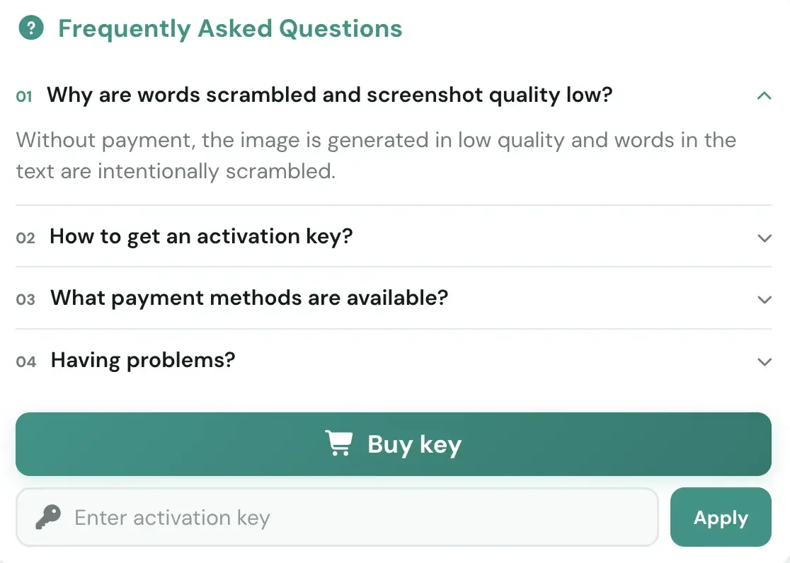 Activation key input field