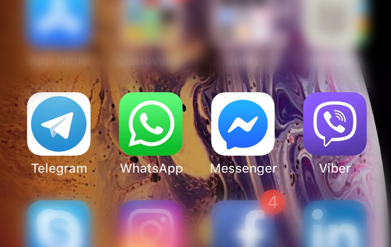 Logos of popular messengers: WhatsApp, Telegram, Instagram, VK